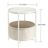 Round Side Table with Fabric Storage Basket