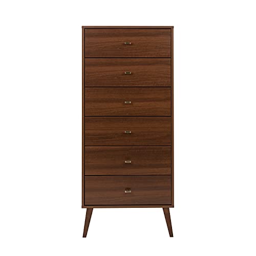 Milo Mid Century Modern Tall Chest, 6-Drawer, Cherry