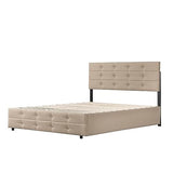 Queen Size Upholstered Bed with Trundle Bed and Two Storage Drawers Beige Tufted