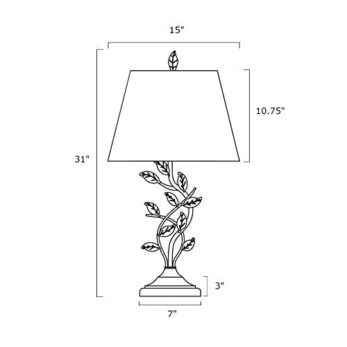 Ambrose 31" Traditional Rustic Table Lamp + Beige Fabric Shade, Leaf Detailed Body
