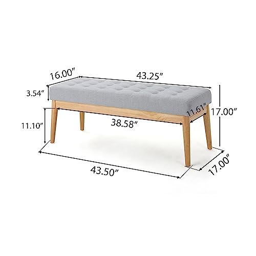 Saxon Fabric Bench, Light Grey, 15.75” D x 43.50” W x 17.00” H