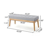 Saxon Fabric Bench, Light Grey, 15.75” D x 43.50” W x 17.00” H