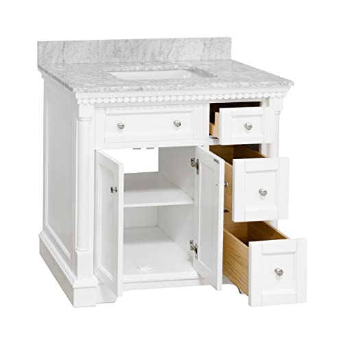 Bathroom Vanity Includes White Cabinet with Authentic Italian Carrara Marble