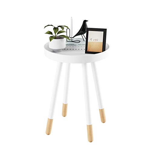 Home Decor Display Accent Table with Tray Top and Two-Tone Color (White)