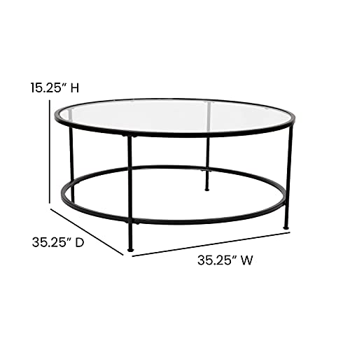 Living Room Coffee Table, Set, Clear/Matte Black