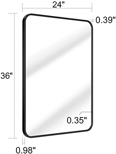 Black Bathroom Mirror for Wall, 24x36 Inch Rectangluar Black Metal Framed Mirror