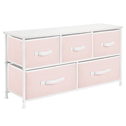 Wide Steel Frame/Wood Top Storage Dresser Furniture with 5 Fabric Drawers