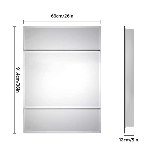 Double Doors Medicine Cabinet with Mirror, 36 inch X 26 inch Aluminum Bathroom Cabinet