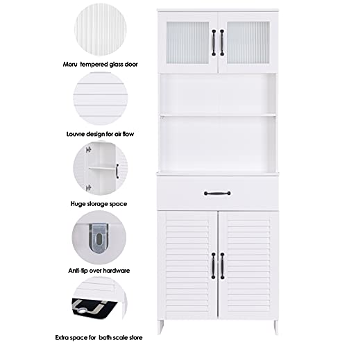 63" Freestanding Cabinet,Bathroom Storage Cabinet with Double Doors and Drawers