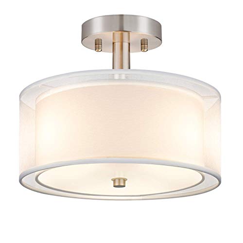 3-Light Semi Flush Mount Ceiling Light Fixture, Drum Light with Double Fabric Shade