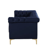 Gold Navy Blue Winston PU Button Tufted with Nail head Trim Tone Metal Sofa