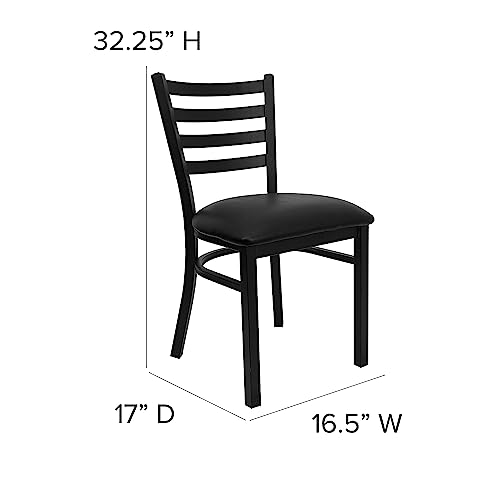 2 Pack HERCULES Series Black Ladder Back Metal Restaurant Chair