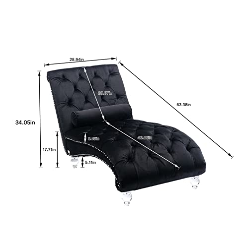 Velvet Chaise Lounge Chair with Toss Pillow