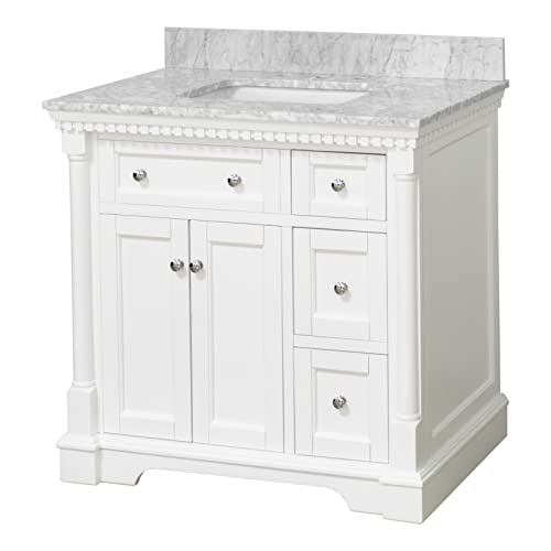 Bathroom Vanity Includes White Cabinet with Authentic Italian Carrara Marble