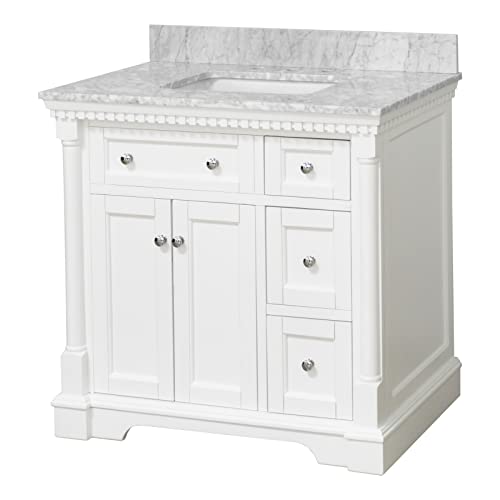 Sydney 36-inch Bathroom Vanity Includes White Cabinet with Authentic Italian Carrara Marble Countertop and White Ceramic Sink