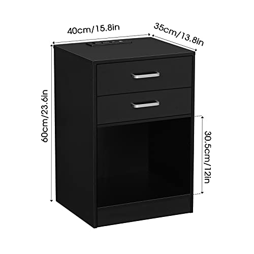 Nightstands Set of 2,Black Nightstand with Charging Station & Drawers