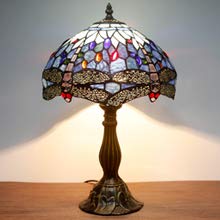 Tiffany Table Lamp Blue Stained Glass Dragonfly Style Bedside Desk