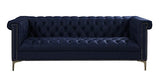 Gold Navy Blue Winston PU Button Tufted with Nail head Trim Tone Metal Sofa