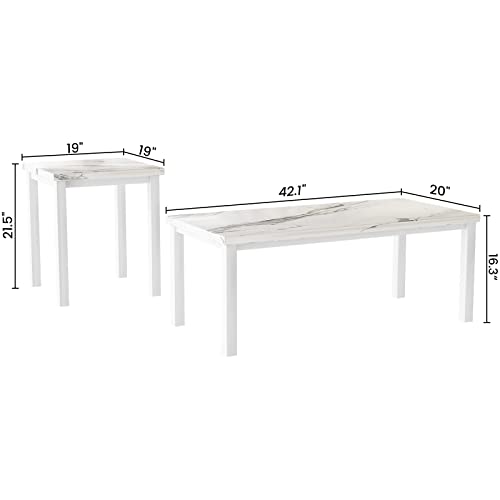 Faux Marble Coffee Table Set, Occasional Table Set of 3