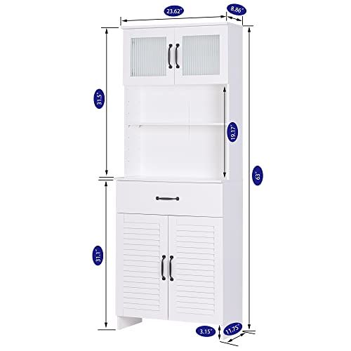 63" Freestanding Cabinet,Bathroom Storage Cabinet with Double Doors and Drawers