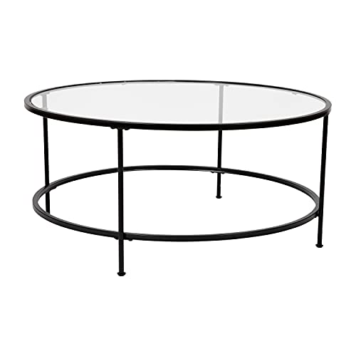 Living Room Coffee Table, Set, Clear/Matte Black