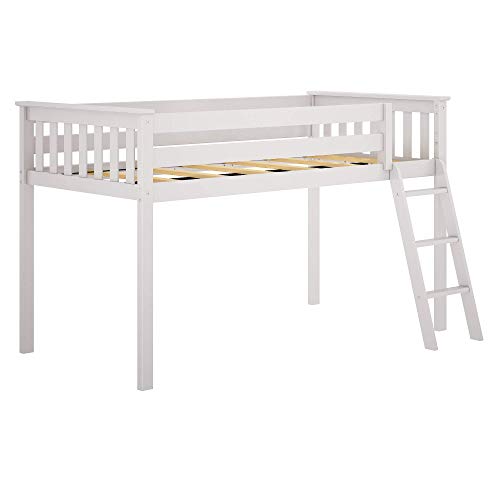 Low Loft Bed, Twin Bed Frame For Kids, White