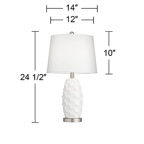 Brad Modern Coastal Style Accent Table Lamps 24.5" High Set of 2 LED Scalloped White Ceramic Tapered Drum Shade