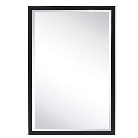 Black Metal Framed Recessed Bathroom Medicine Cabinet with Mirror Rectangle Beveled