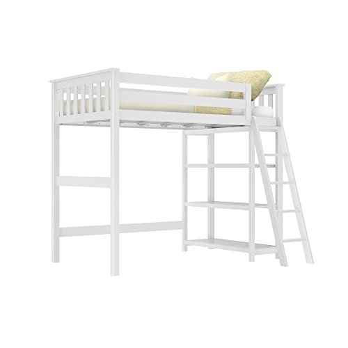 High Loft Bed, Twin Bed Frame For Kids With Bookcase, Grey