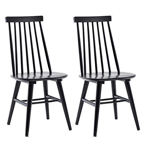 Dining Chairs Set of 2, Wood Dining Room Slat Back Kitchen Windsor Chairs, Black