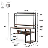 Computer Desk with Hutch and Shelves, 47 Inches Home Office Desk with Bookshelves