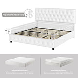 Modern Upholstered Bed Frame with 4 Drawers, Button Tufted Headboard Design