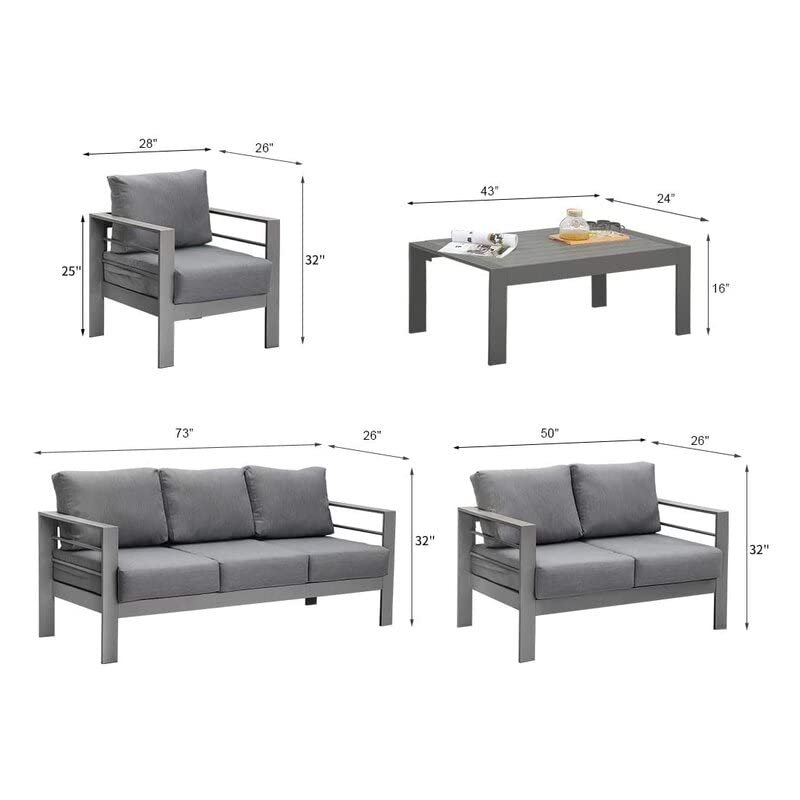 Aluminum Patio Furniture Set,5 Pieces Modern Outdoor Conversation Set Sectional Sofa