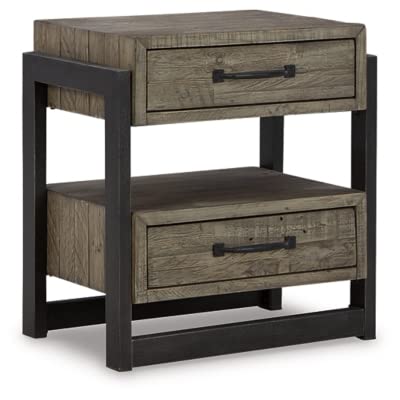 Brennagan Rustic Industrial 2 Drawer Nightstand