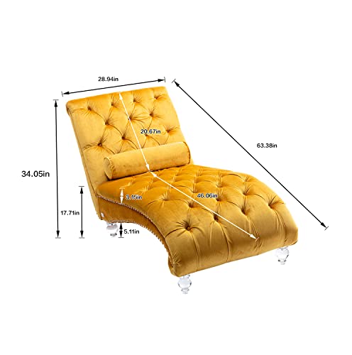 Velvet Chaise Lounge Chair with Toss Pillow