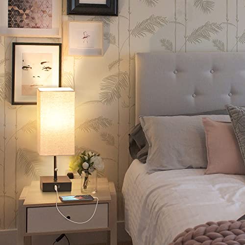 Bedside Table Lamp, Pull Chain Table Lamp with 2 USB Charging Ports
