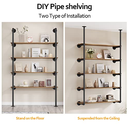 Industrial Iron Pipe Shelf Wall Mount, Farmhouse DIY Open Bookshelf