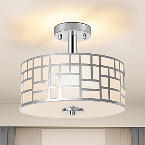 Modern 3-Lights Semi Flush Mount Light Fixture,Close to Ceiling Light with Silver Finished