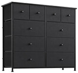 10 Drawer Dresser for Bedroom Fabric Storage Tower Wide Black Dresser with Wood