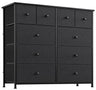 10 Drawer Dresser for Bedroom Fabric Storage Tower Wide Black Dresser with Wood