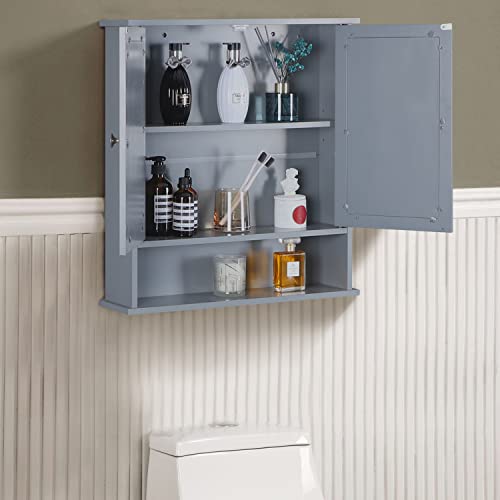 Bathroom Cabinet Wall Mounted with 2 Mirror Doors and Open Shelf