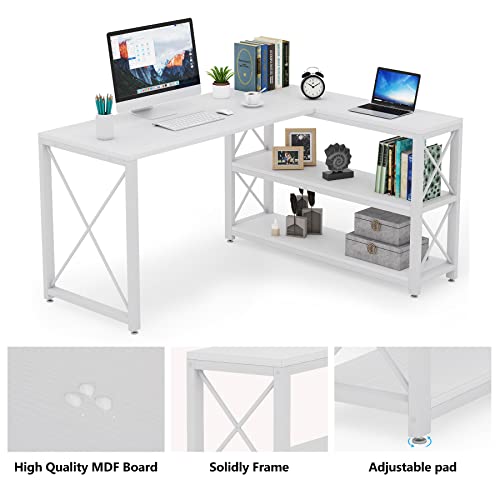 Industrial L-Shaped Desk with Storage Shelves