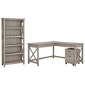 Key West 60W L Shaped Desk with Mobile File Cabinet and 5 Shelf Bookcase