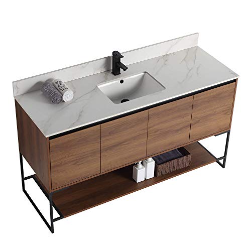 60" Inch Bathroom Vanity and Sink, Knob Free Design