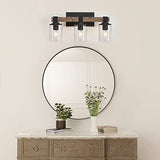 Rustic Wood Vanity Lights,3-Light Farmhouse Bathroom Lighting Fixtures