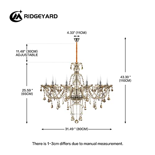 25.6 x 35.4 Inch Modern Luxurious 10 Lights K9 Crystal Chandelier Candle Pendant Lamp