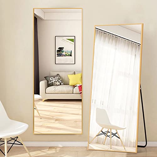 Full Length Mirror, 64" x 21" Aluminum Alloy Frame Floor Mirror with Stand
