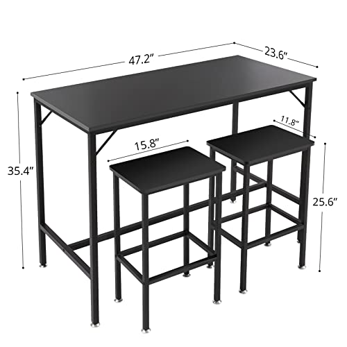 Bar Table Set, 47.5" Dining Table Set, Bar Height Counter with Bar Stools