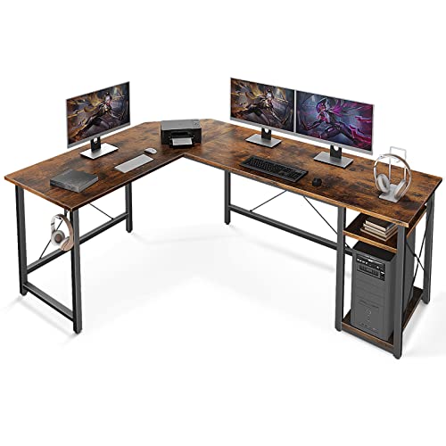 L Shaped Computer Desk 66" with Storage Shelves