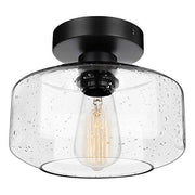Industrial Semi-Flush Mount Ceiling Light, Seeded Glass Pendant Lamp Shade